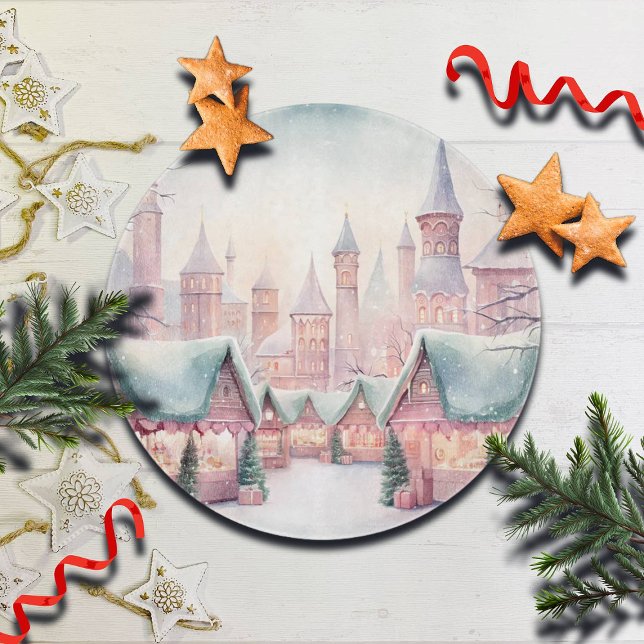 Mint and Pink Cozy Christmas Market - Winter Scene Cutting Board (Creator Uploaded)