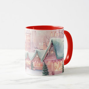 Mint and Pink Cozy Christmas Market - Winter Scene Mug