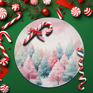 Mint and Pink Fir Trees Winter Scene Cutting Board