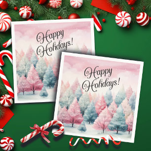 Mint and Pink Fir Trees Winter Scene Napkin