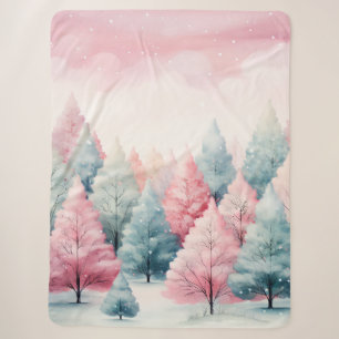 Mint and Pink Fir Trees Winter Scene Sherpa Blanket