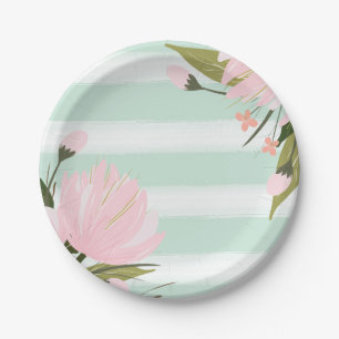 Mint and Pink Floral Paper Plate