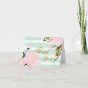 Mint and Pink Floral Thank You Card