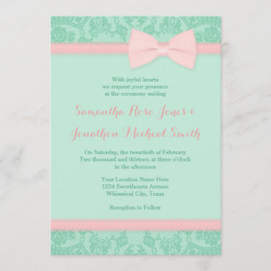 Mint and Pink Lace Wedding Invitation