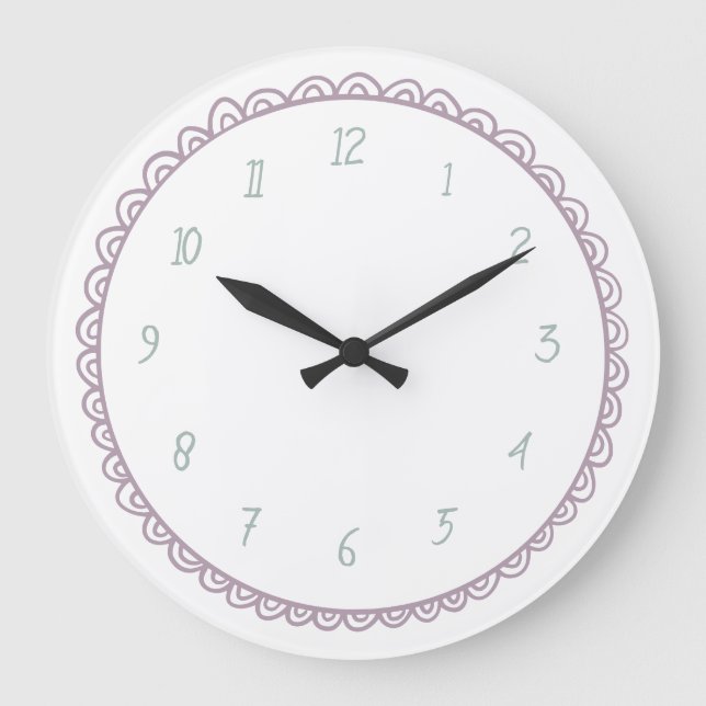 Mint and Pink Minimalist Hand Drawn Doodle Large Clock (Front)