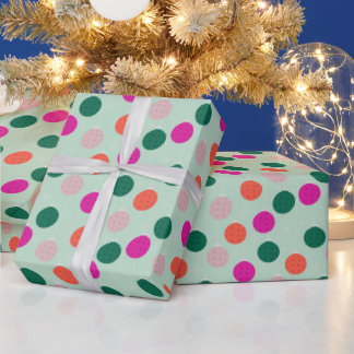 Mint and PInk Pickleball Themed Christmas Wrapping Paper