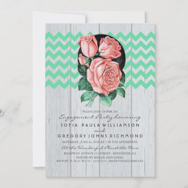 Mint and Pink Rustic Chic Engagement Party Invitation (Front)