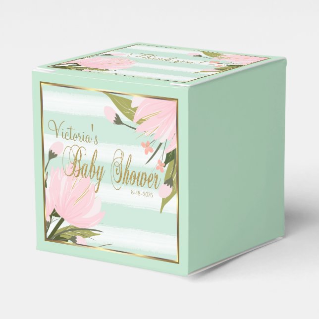 Mint and Pink Stripe Baby Shower Favor Box (Front Side)