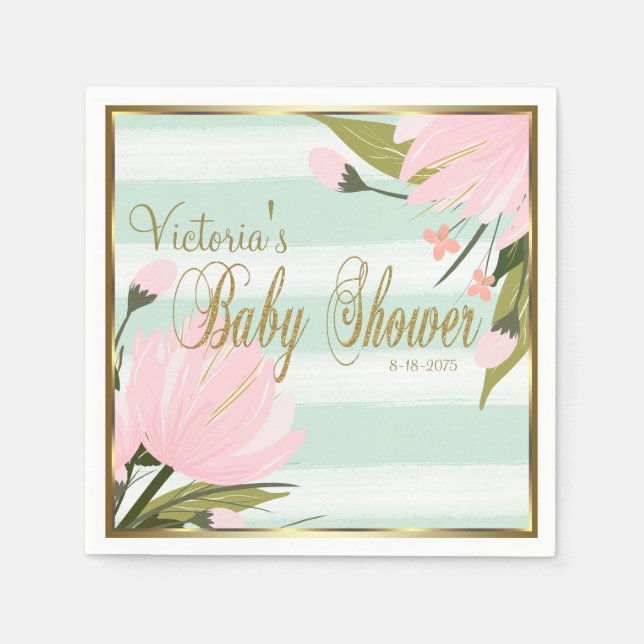 Mint and Pink Stripe Baby Shower Napkin (Front)
