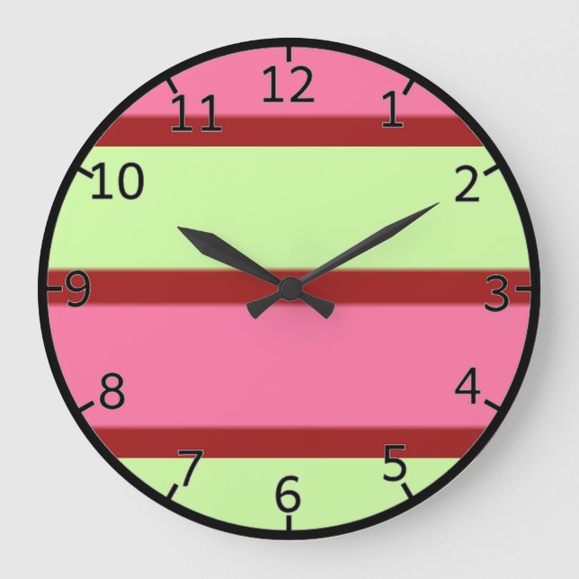 Mint And Pink Stripes Large Clock (Front)