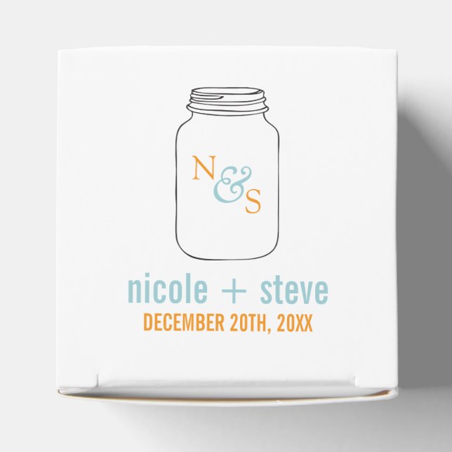 Mint and Tangerine Mason Jar Monogram Wedding Favor Box (Top)