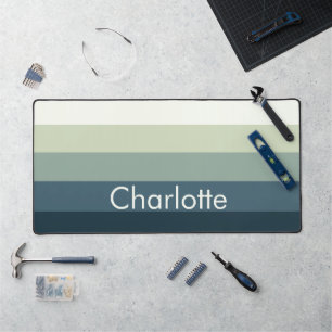 Mint And Teal Stripes Customize Name Desk Mat