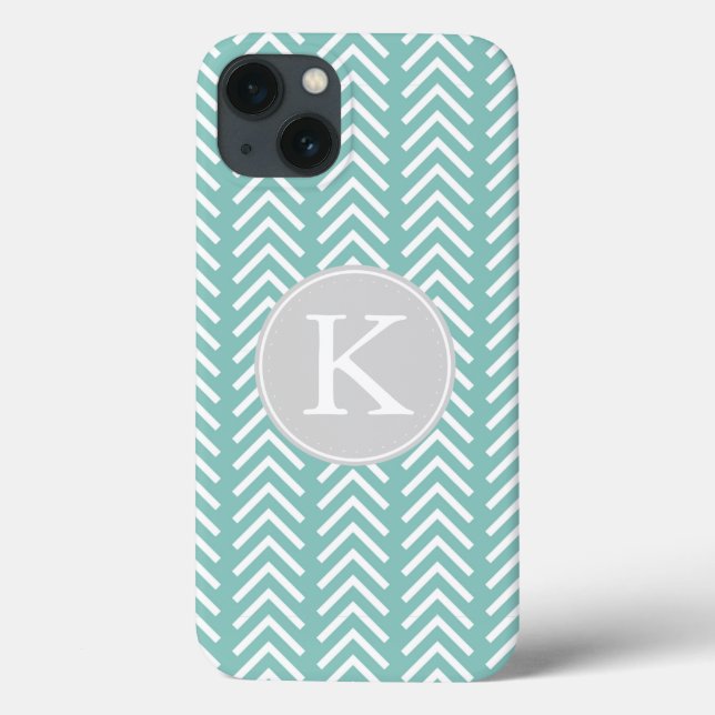 Mint and White Arrows Pattern Monogram Case-Mate iPhone Case (Back)