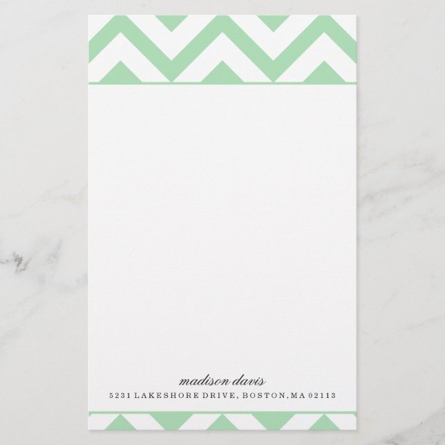 Mint and White Chevron | Personalized Stationery (Front)