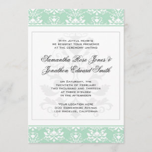 Mint and White Damask Wedding Invitation