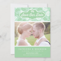 Mint and White Floral Pattern Photo Save Our Date