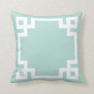Mint and White Greek Key Border Throw Pillow