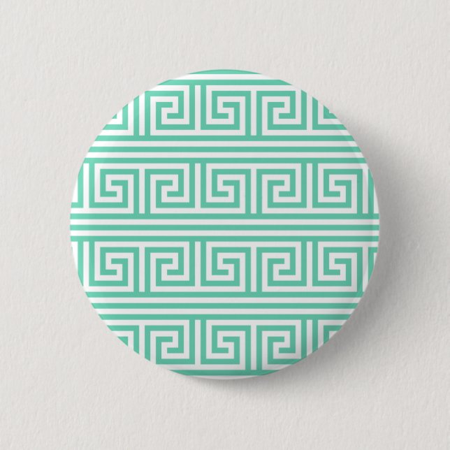Mint and White Greek Key Pattern 2 Inch Round Button (Front)