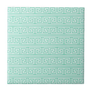 Mint and White Greek Key Pattern Tile