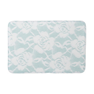 Mint and white lace roses floral  bath mat