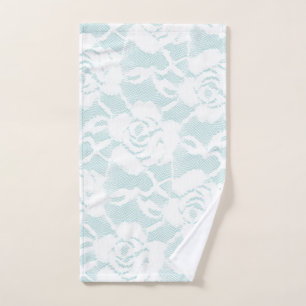 Mint and white lace roses floral  hand towel