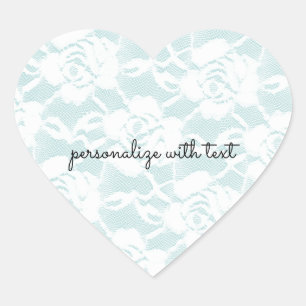 Mint and white lace roses floral heart sticker