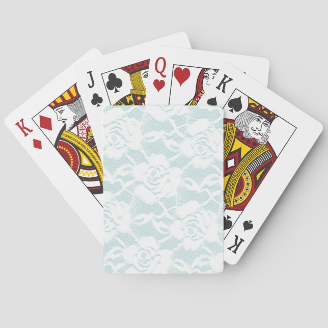 Mint and white lace roses floral  playing cards (Back)