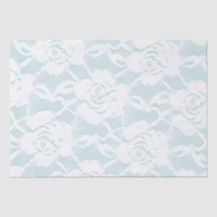 Mint and white lace roses floral tissue paper