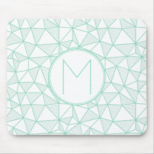 Mint and White Modern Geometric Pattern Monogram Mouse Pad