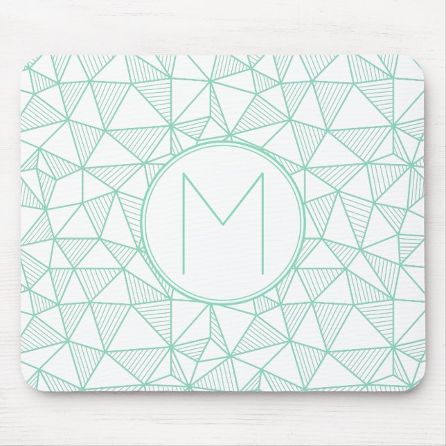 Mint and White Modern Geometric Pattern Monogram Mouse Pad (Front)