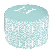 Mint and White Modern Tribal Pattern Monogram Pouf (Angled Front)