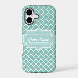Mint and White Moroccan Quatrefoil Lattice