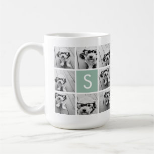 Mint and White Photo Collage with Monogram Coffee Mug