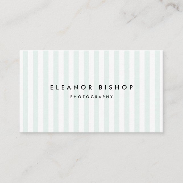 Mint and White Pinstripes Pattern Modern Business Card (Front)