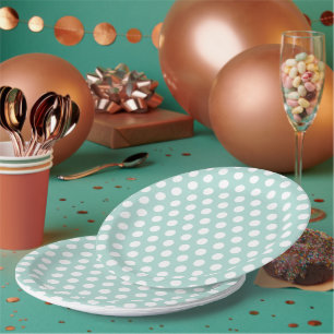 Mint and White Polka Dots Paper Plate
