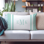 Mint and White Preppy Ribbon Dots Custom Monogram Lumbar Pillow<br><div class="desc">Cute girly preppy modern square ribbon border personalized with your custom monogram name or initials. Coordinating polka dot pattern on reverse side. Click Customize It to change monogram font and colours to create your own unique one of a kind design!</div>