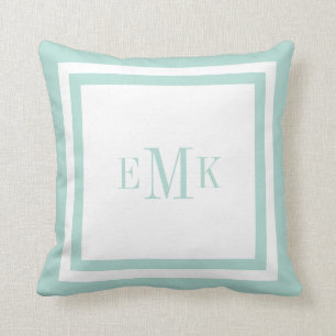 Mint and White Preppy Ribbon Dots Custom Monogram Throw Pillow