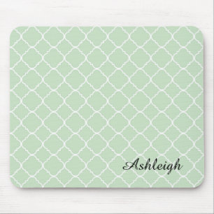 Mint and White Quatrefoil Mouse Pad