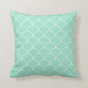 Mint and White Scallop Pattern Throw Pillow
