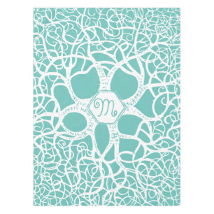 Mint and White Seaside Coral Pattern Tablecloth