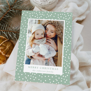 Mint and White Snowballs 2 Photo Holiday Card