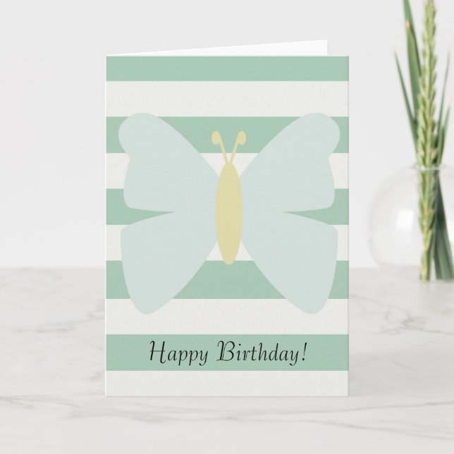 Mint and White Stripes Butterfly Card (Front)