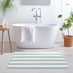 Mint and White Stripes   Editable Colours Bath Mat