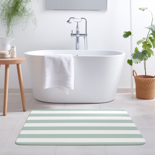Mint and White Stripes | Editable Colours Bath Mat (Creator Uploaded)