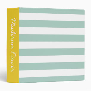 Mint and White Stripes Yellow Personalized Binder