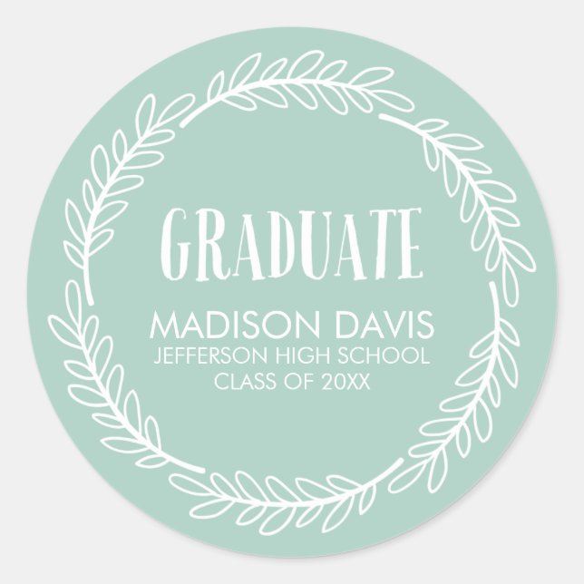 Mint and White Wreath Graduation Stickers (Front)
