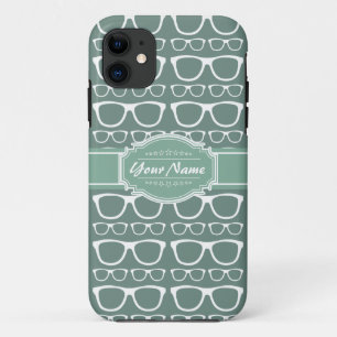 Mint and Whitte Glasses Pattern Personalized iPhone 11 Case
