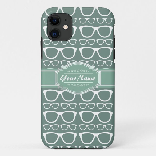 Mint and Whitte Glasses Pattern Personalized Case-Mate iPhone Case (Back)