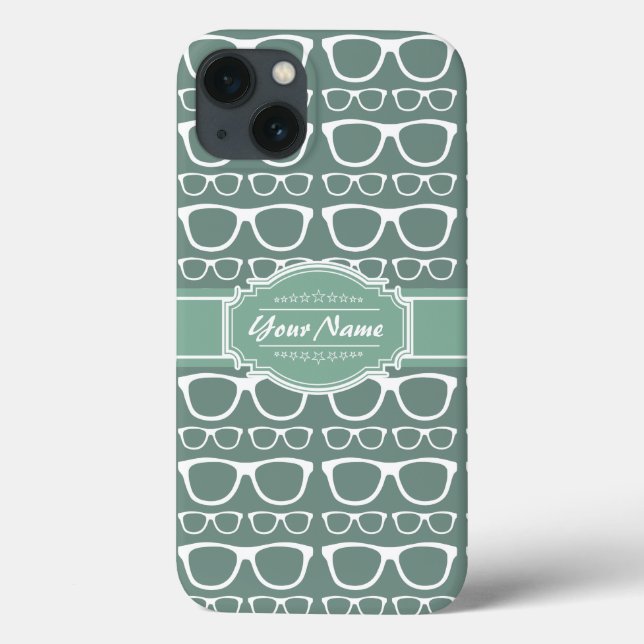 Mint and Whitte Glasses Pattern Personalized Case-Mate iPhone Case (Back)