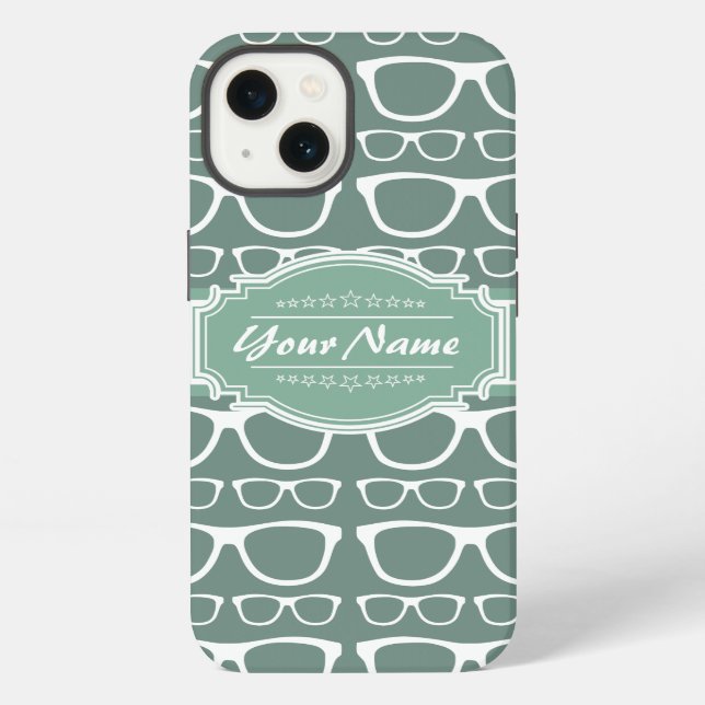Mint and Whitte Glasses Pattern Personalized iPhone Case (Back)